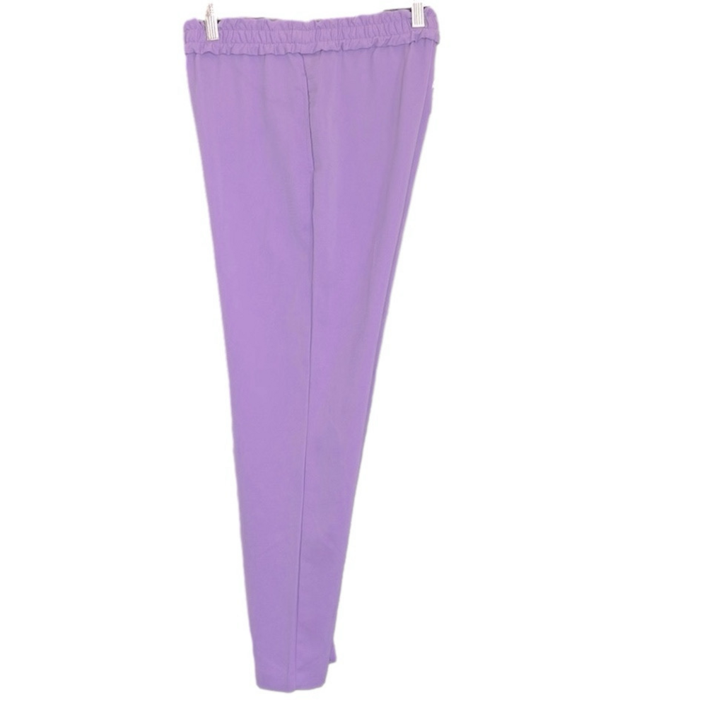 ZARA Lilac Purple Cropped Pants XS Stretch Elastic Waist Lightweight Pockets - Picture 10 of 14